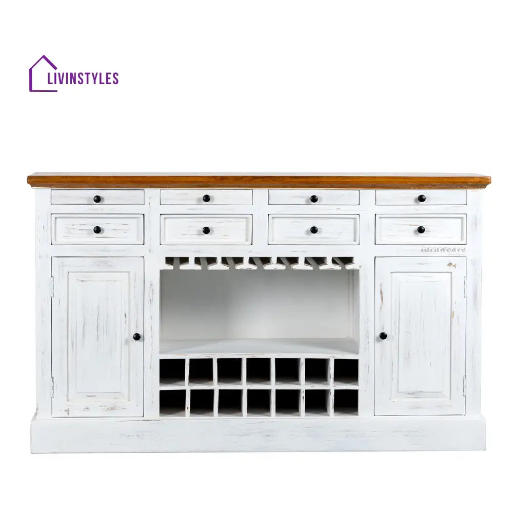Iryna Wooden Drink Cabinet Bar Counter (White Distress) simple