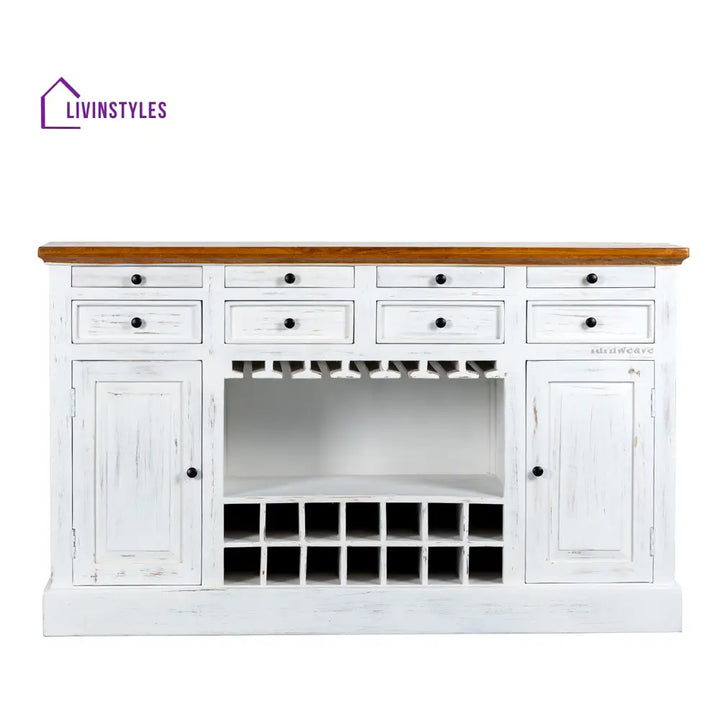 Iryna Wooden Drink Cabinet Bar Counter (White Distress) simple