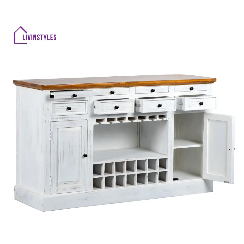 Iryna Wooden Drink Cabinet Bar Counter (White Distress) simple
