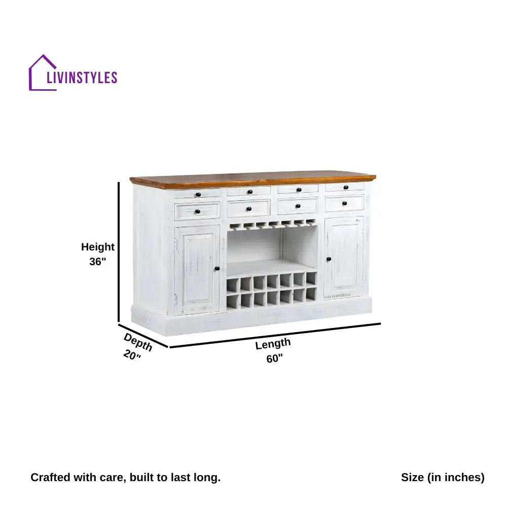Iryna Wooden Drink Cabinet Bar Counter (White Distress) simple