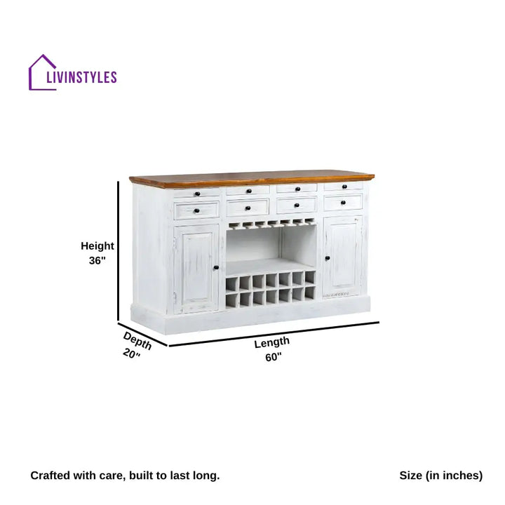 Iryna Wooden Drink Cabinet Bar Counter (White Distress) simple