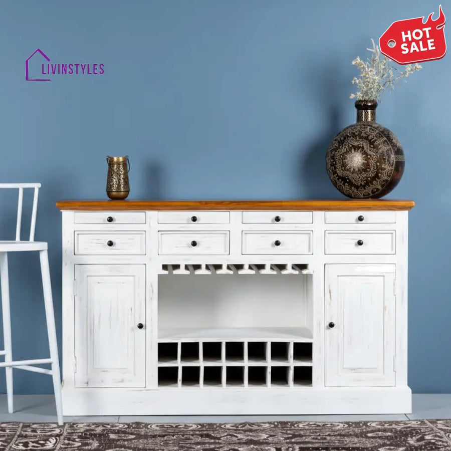 Iryna Wooden Drink Cabinet Bar Counter (White Distress) simple
