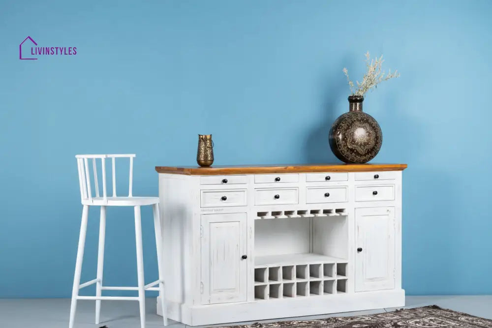 Iryna Wooden Drink Cabinet Bar Counter (White Distress) simple