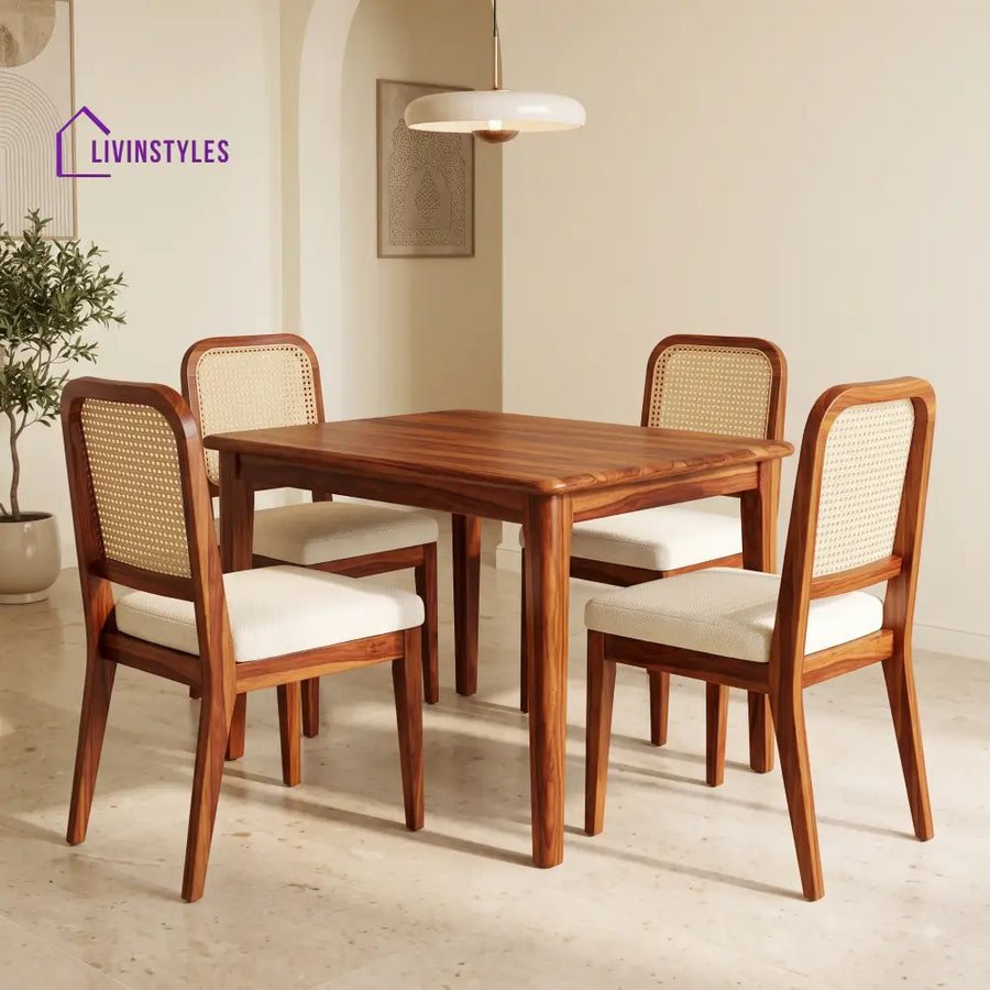 Isaac Premium Solid Wood 4 Seater Dining Table Set