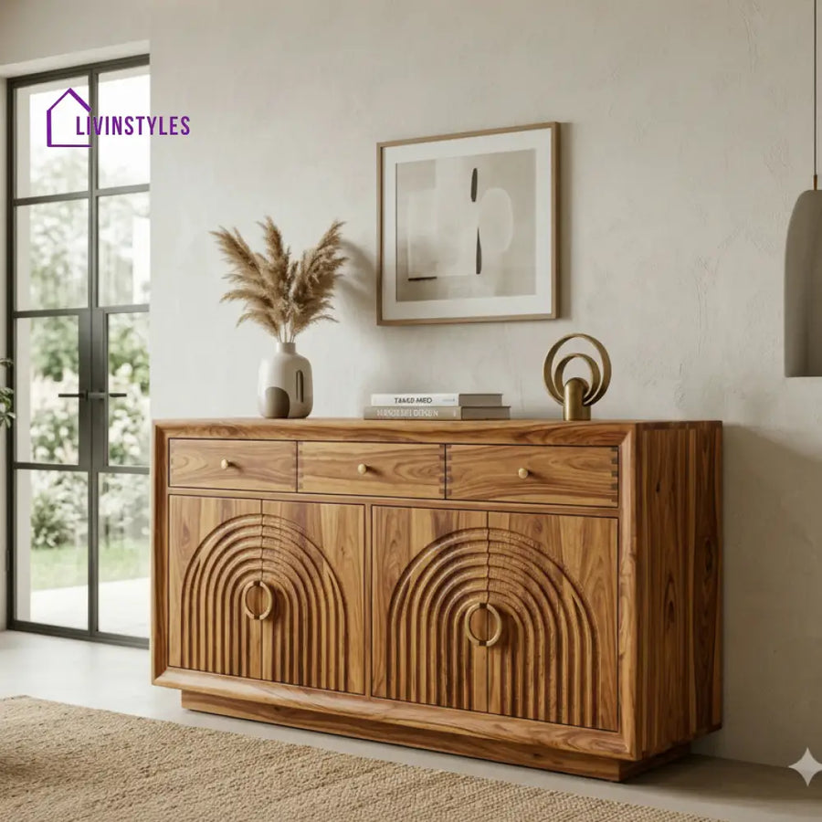 Isaac Sheesham Wood Cabinet and Sideboard (Honey Finish)