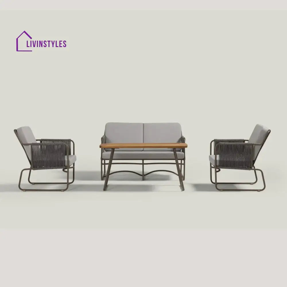 Isabeau Outdoor Rope Loveseat Sofa Set With Wooden Top Table - Sofa Set