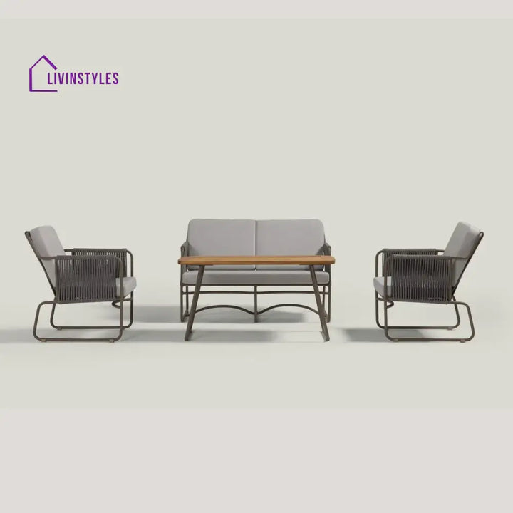 Isabeau Outdoor Rope Loveseat Sofa Set With Wooden Top Table - Sofa Set