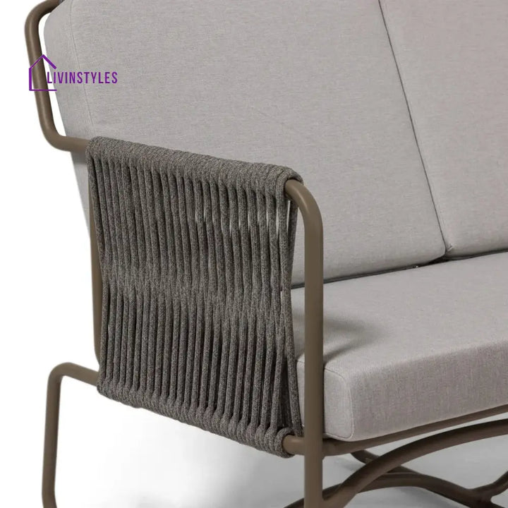 Isabeau Outdoor Rope Loveseat Sofa Set With Wooden Top Table - Sofa Set