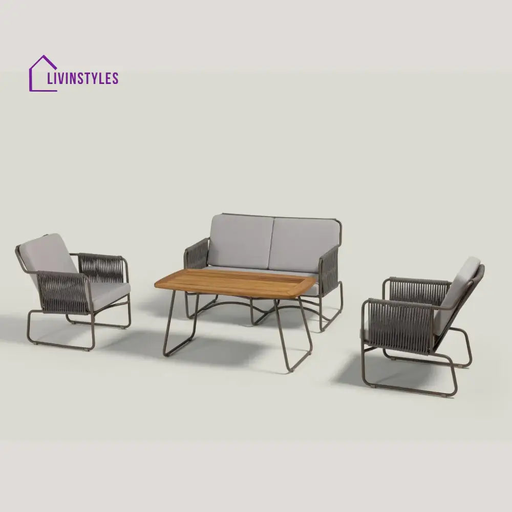 Isabeau Outdoor Rope Loveseat Sofa Set With Wooden Top Table - Sofa Set