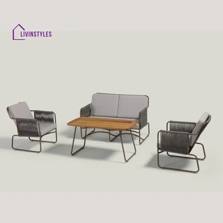 Isabeau Outdoor Rope Loveseat Sofa Set With Wooden Top Table - Sofa Set