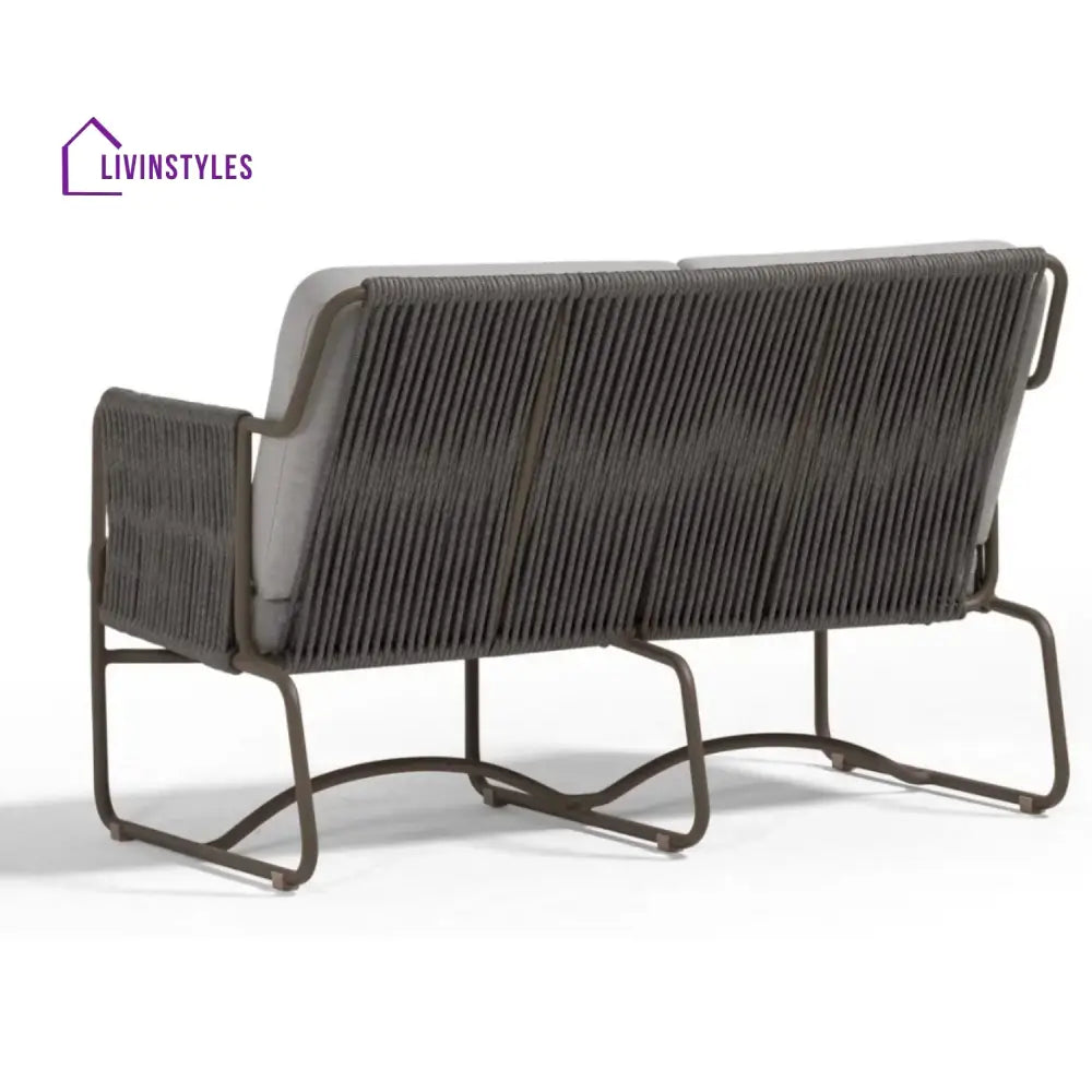 Isabeau Outdoor Rope Loveseat Sofa Set With Wooden Top Table - Sofa Set