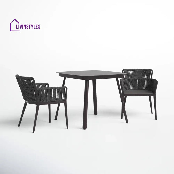 Isabel Outdoor Patio Seating Set 2 Chairs and 1 Table Set (Dark Brown) Braided & Rope - Coffee Table Sets