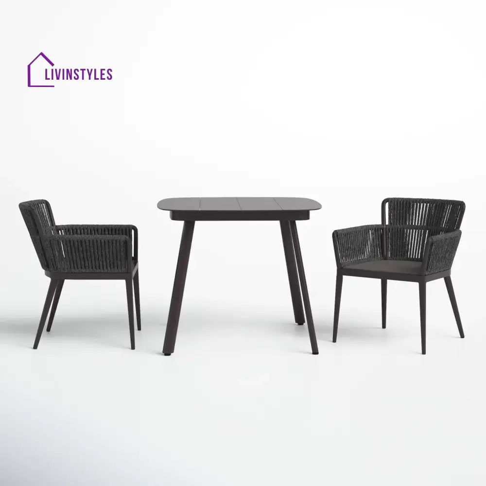 Isabel Outdoor Patio Seating Set 2 Chairs and 1 Table Set (Dark Brown) Braided & Rope - Coffee Table Sets