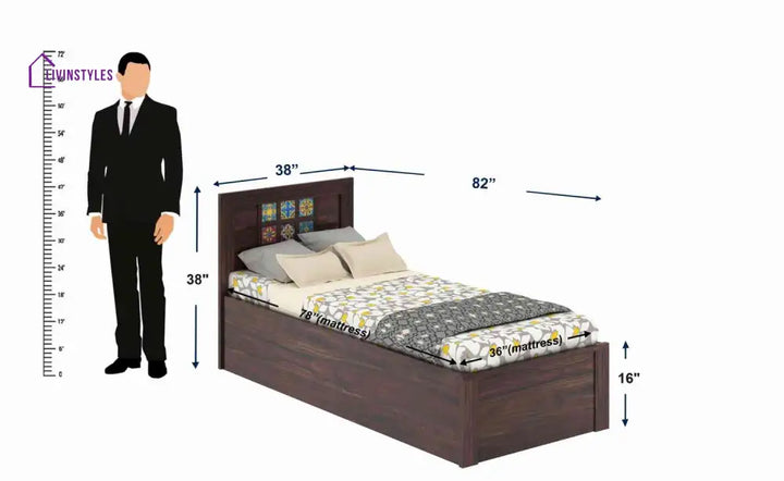 Isabel Solid Sheesham Wood Single Bed With Box Storage (Walnut Finish) Bed