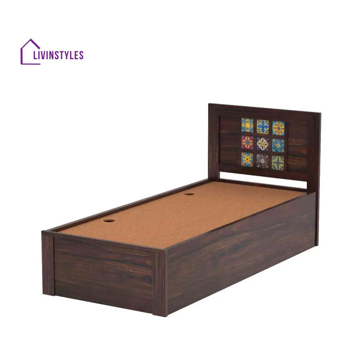 Isabel Solid Sheesham Wood Single Bed With Box Storage (Walnut Finish) Bed