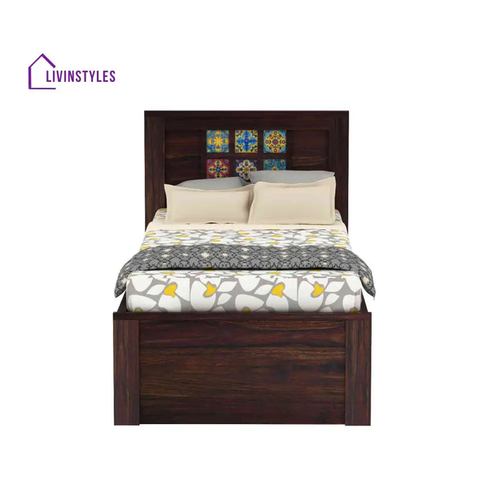 Isabel Solid Sheesham Wood Single Bed With Box Storage (Walnut Finish) Bed