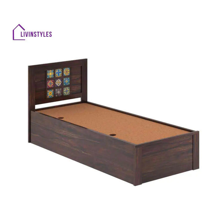 Isabel Solid Sheesham Wood Single Bed With Box Storage (Walnut Finish) Bed