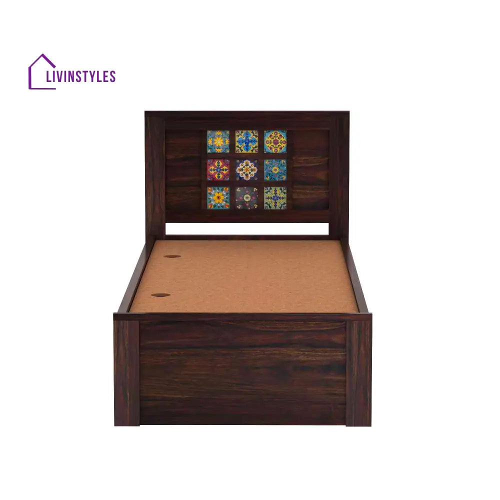 Isabel Solid Sheesham Wood Single Bed With Box Storage (Walnut Finish) Bed