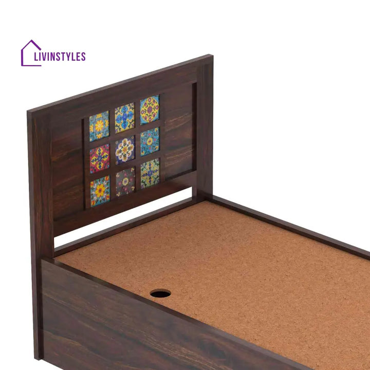 Isabel Solid Sheesham Wood Single Bed With Box Storage (Walnut Finish) Bed