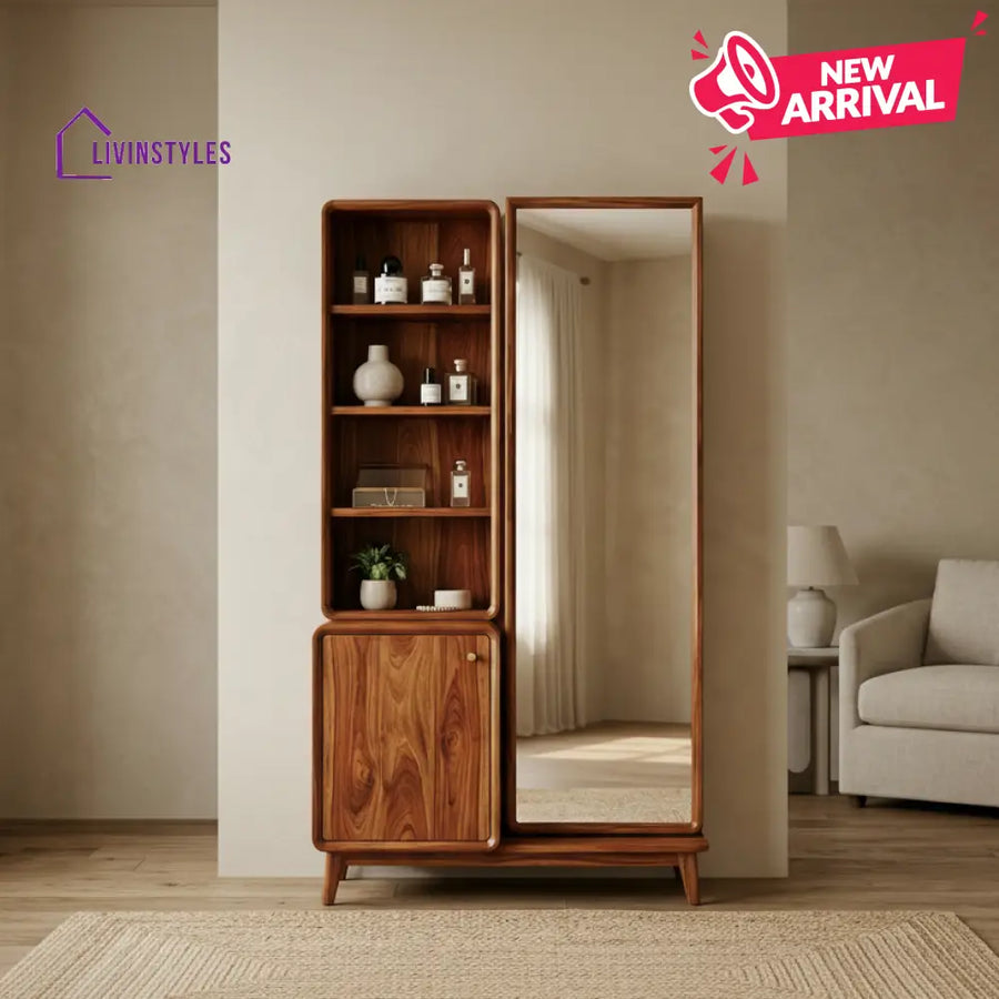 Isabella Sheesham Wood Dressing Table with Mirror and Storage (Honey Finish)
