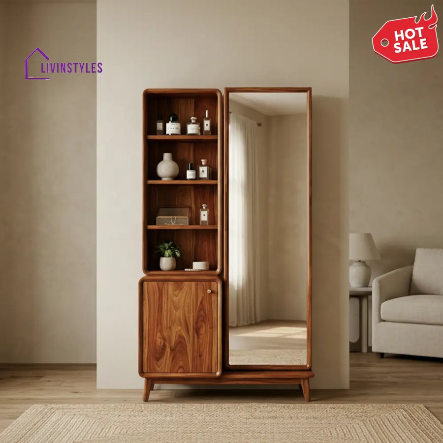 Isabella Sheesham Wood Dressing Table with Mirror and Storage (Honey Finish)