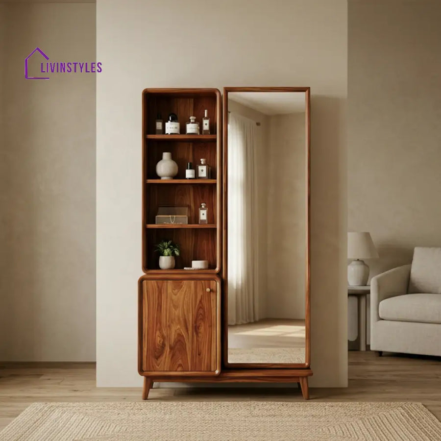 Isabella Sheesham Wood Dressing Table with Mirror and Storage (Honey Finish)