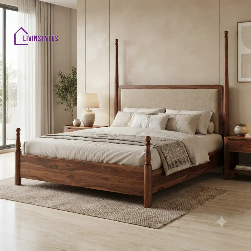 Isabella Solid Sheesham Wood Poster Bed Without Storage
