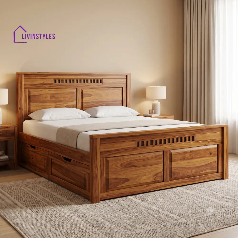 Isabelle Premium Wooden Bed with Drawer Storage | King Size Bed & Queen Size Bed Online