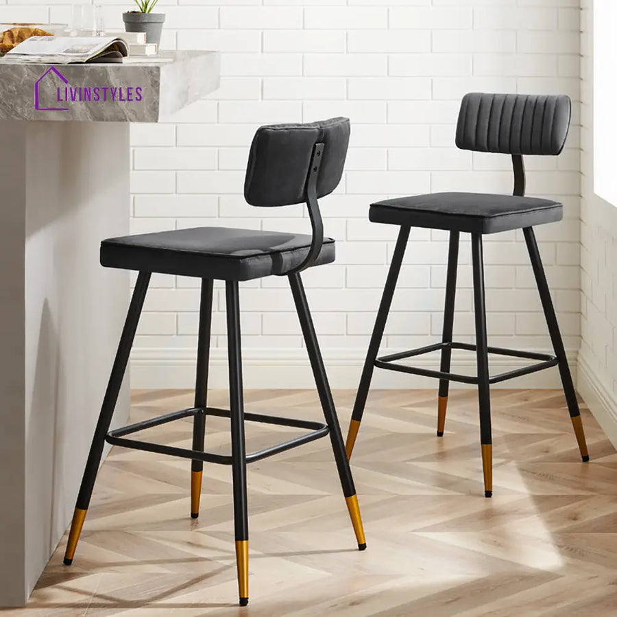 Charlecote Set of 2 Dark Grey Velvet Upholstered Bar Stools Bar stools