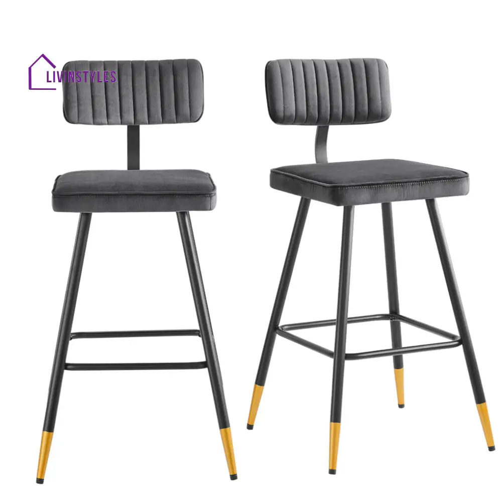 Charlecote Set of 2 Dark Grey Velvet Upholstered Bar Stools Bar stools