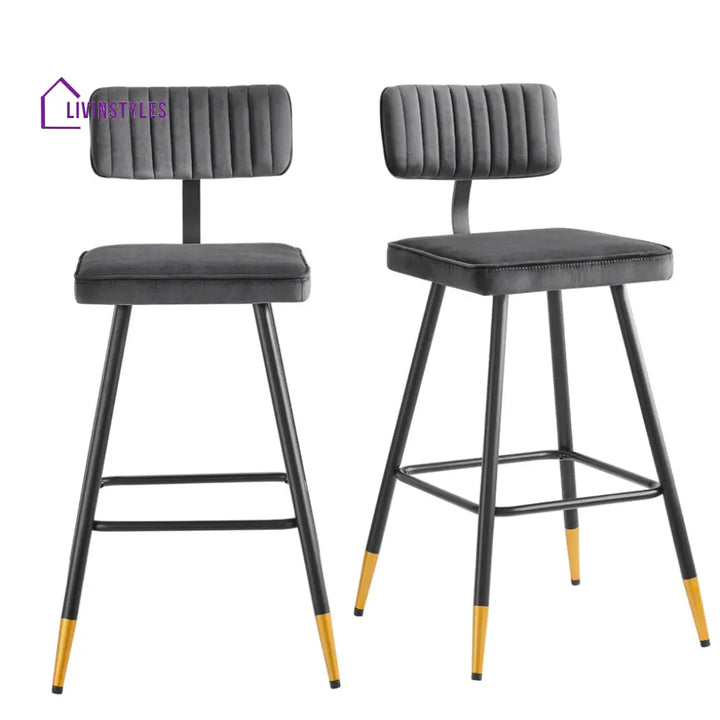 Charlecote Set of 2 Dark Grey Velvet Upholstered Bar Stools Bar stools