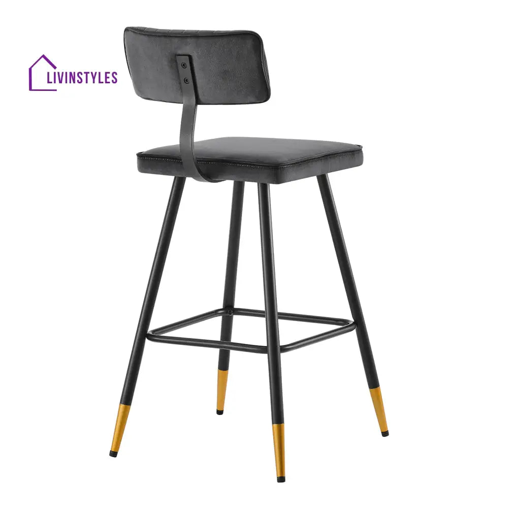 Charlecote Set of 2 Dark Grey Velvet Upholstered Bar Stools Bar stools