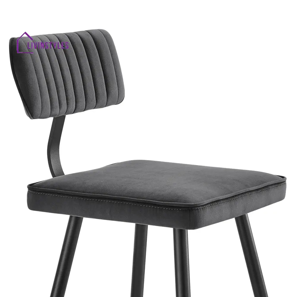Charlecote Set of 2 Dark Grey Velvet Upholstered Bar Stools Bar stools