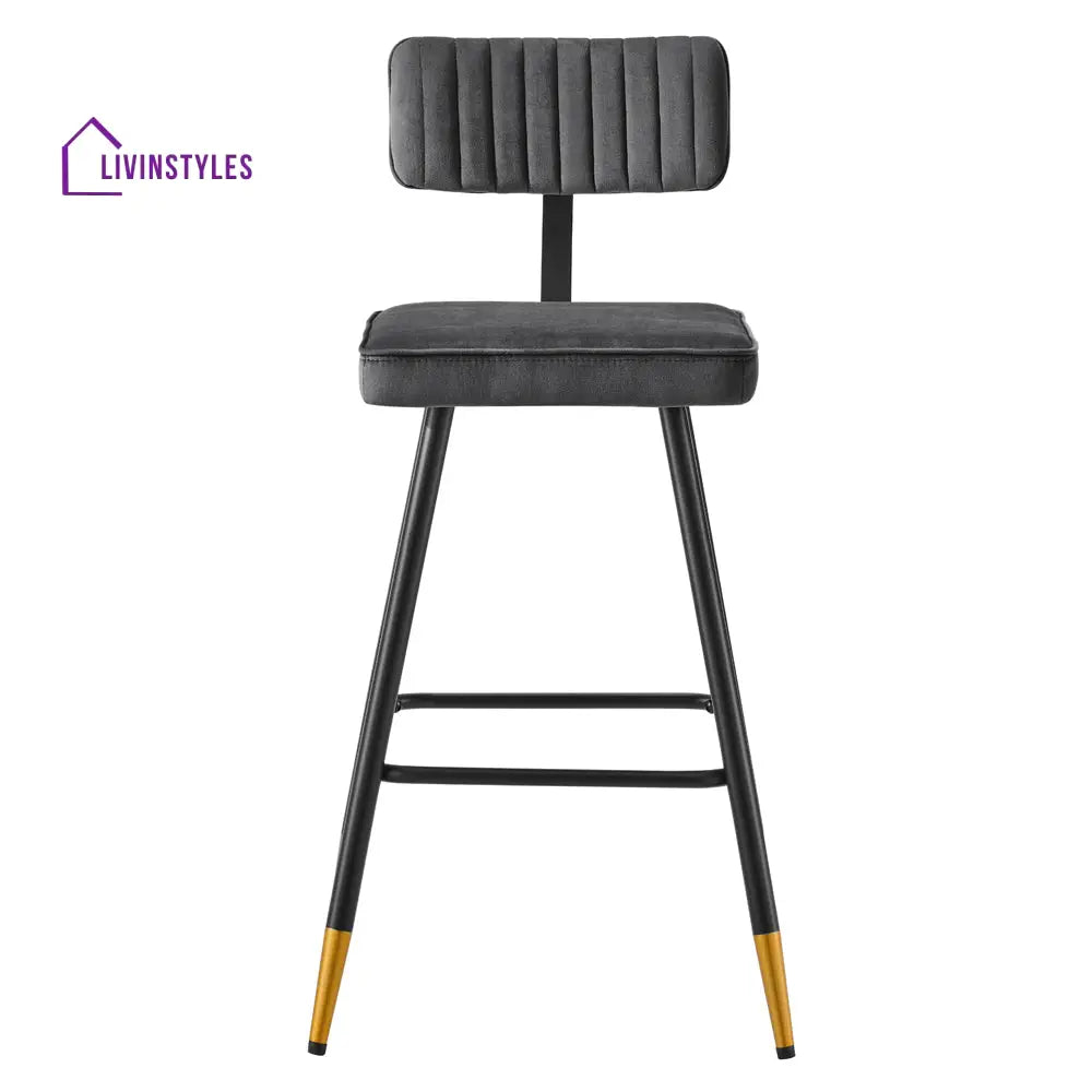 Charlecote Set of 2 Dark Grey Velvet Upholstered Bar Stools Bar stools