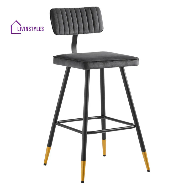 Charlecote Set of 2 Dark Grey Velvet Upholstered Bar Stools Bar stools