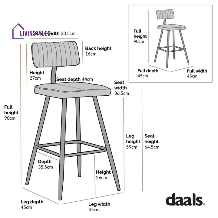 Charlecote Set of 2 Dark Grey Velvet Upholstered Bar Stools Bar stools