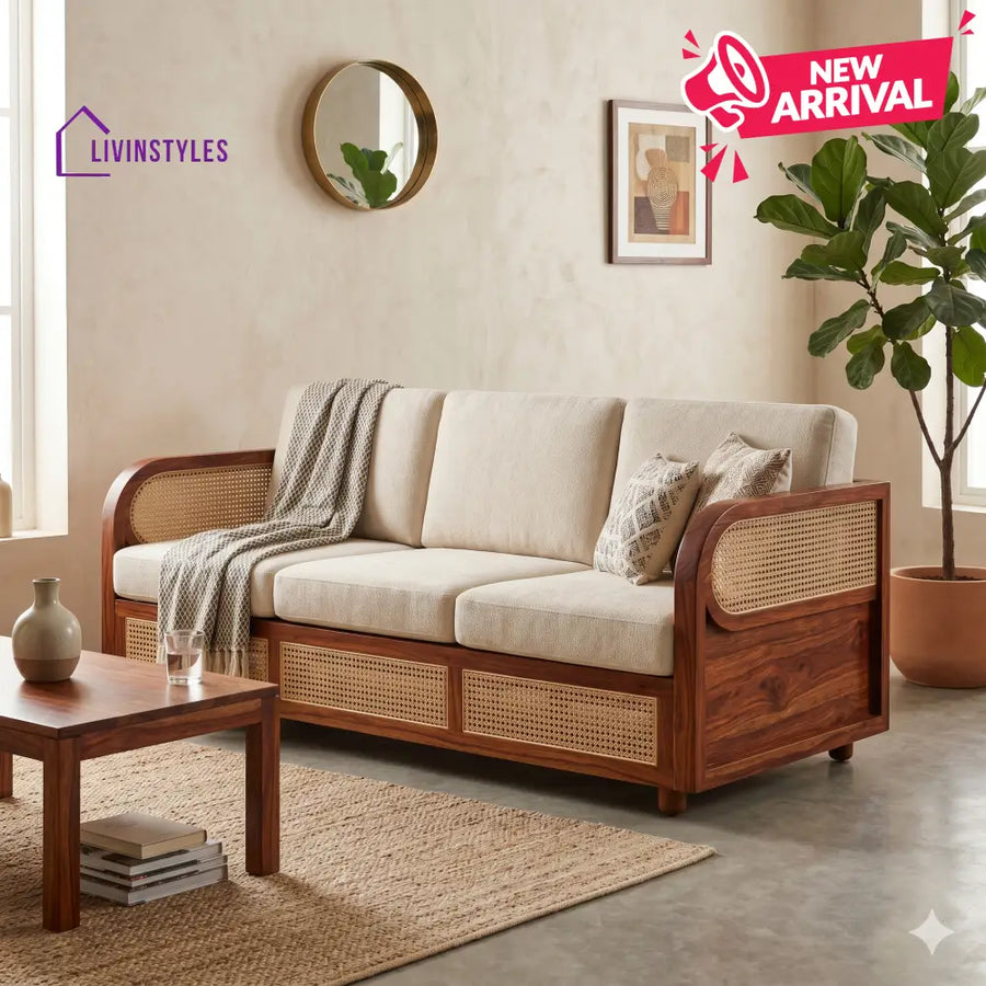 Ishaan Sheesham Wood and Cane Sofa for Living Room