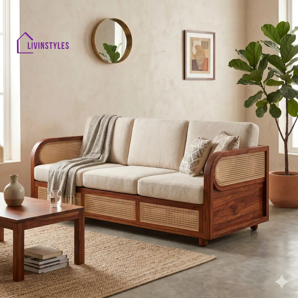 Ishaan Sheesham Wood and Cane Sofa for Living Room