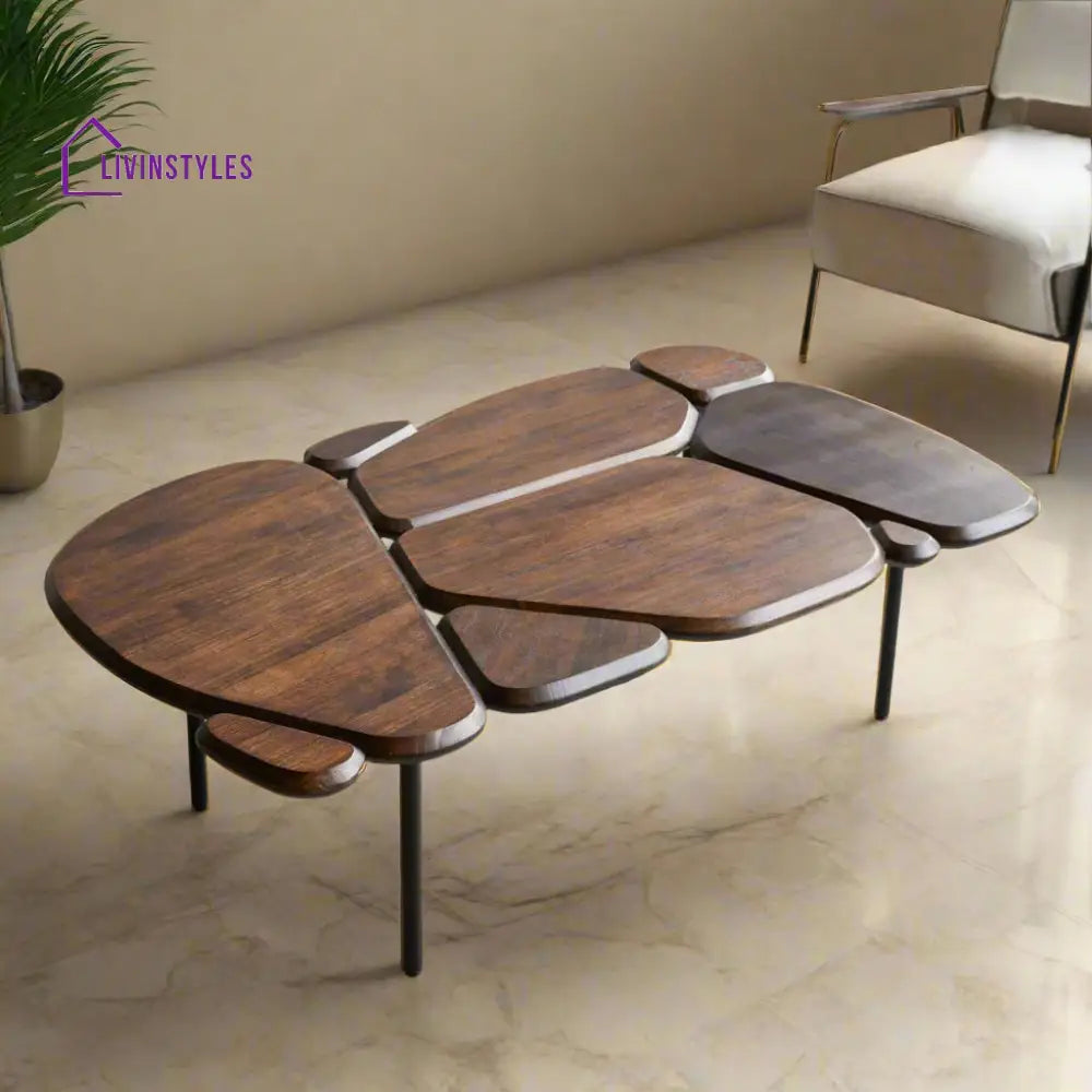 Ishaan Sheesham Wood & Iron Stand Free Form Coffee Table (Free Form W130 D80 H38 cm) Coffee Table