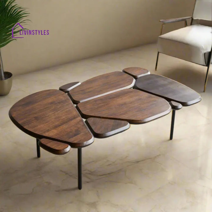 Ishaan Sheesham Wood & Iron Stand Free Form Coffee Table (Free Form W130 D80 H38 cm) Coffee Table