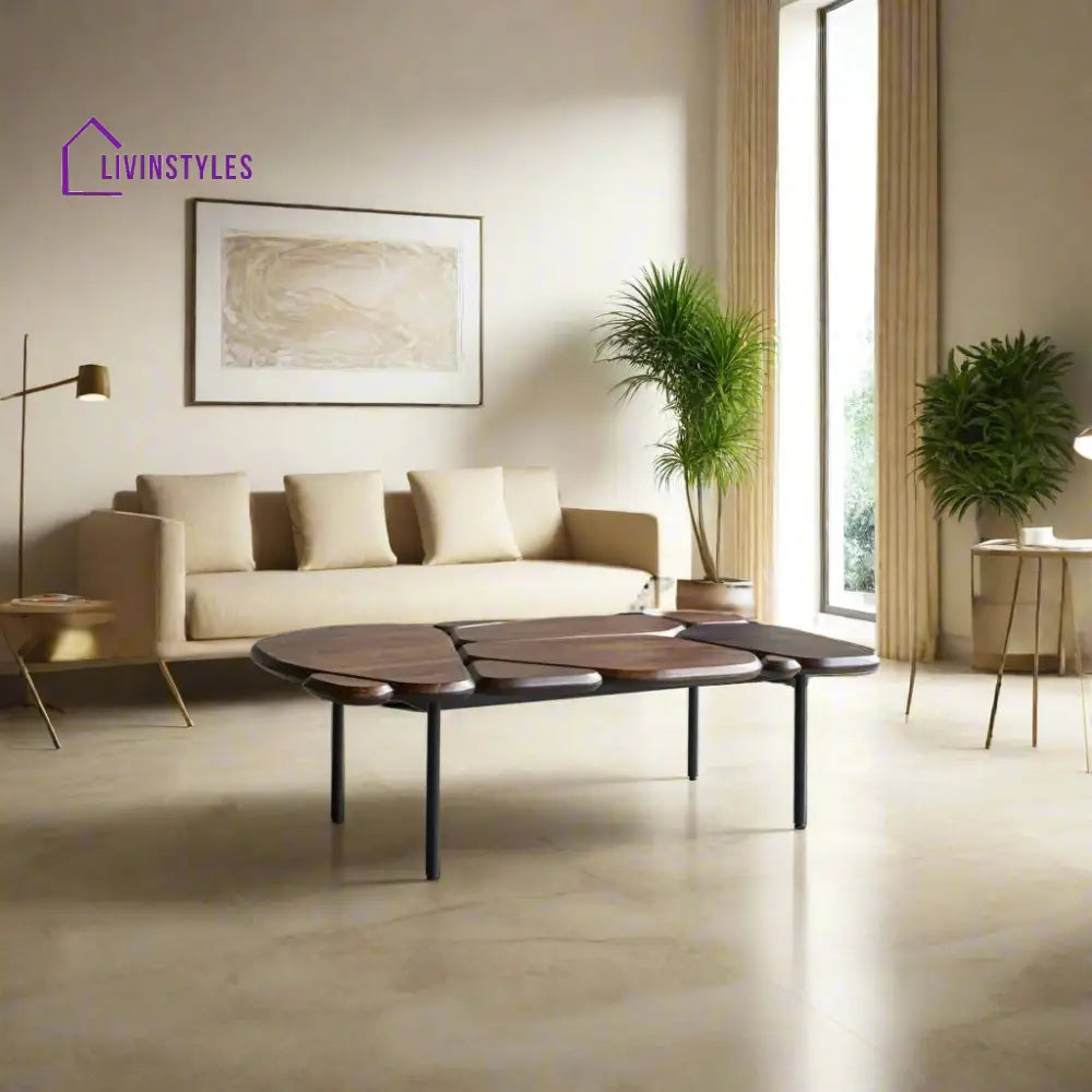 Ishaan Sheesham Wood & Iron Stand Free Form Coffee Table (Free Form W130 D80 H38 cm) Coffee Table