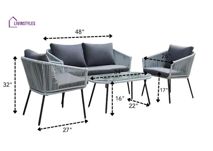 Ishan 4-Piece Outdoor Patio Conversation Sofa Set (Grey)