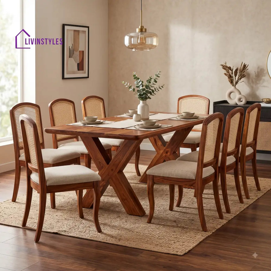 Ishan Premium Solid Wood 8 Seater Dining Table Set