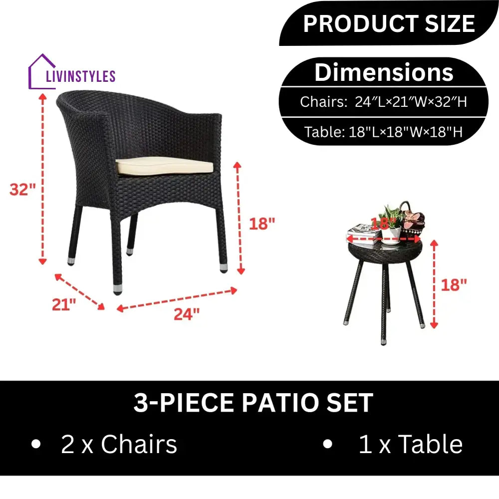 Ishani 3-Piece Outdoor Rattan Wicker Patio Set - Patio Set