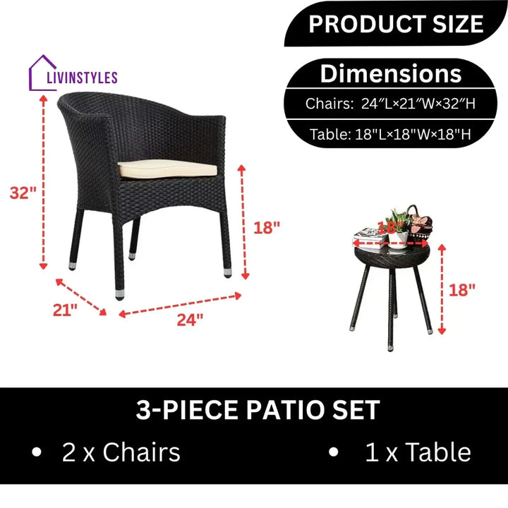 Ishani 3-Piece Outdoor Rattan Wicker Patio Set - Patio Set