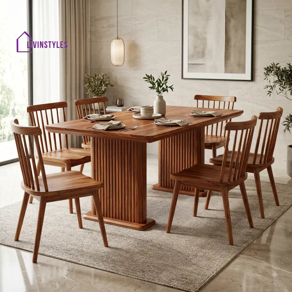 Ishani Premium Wooden 6 Seater Dining Table Set