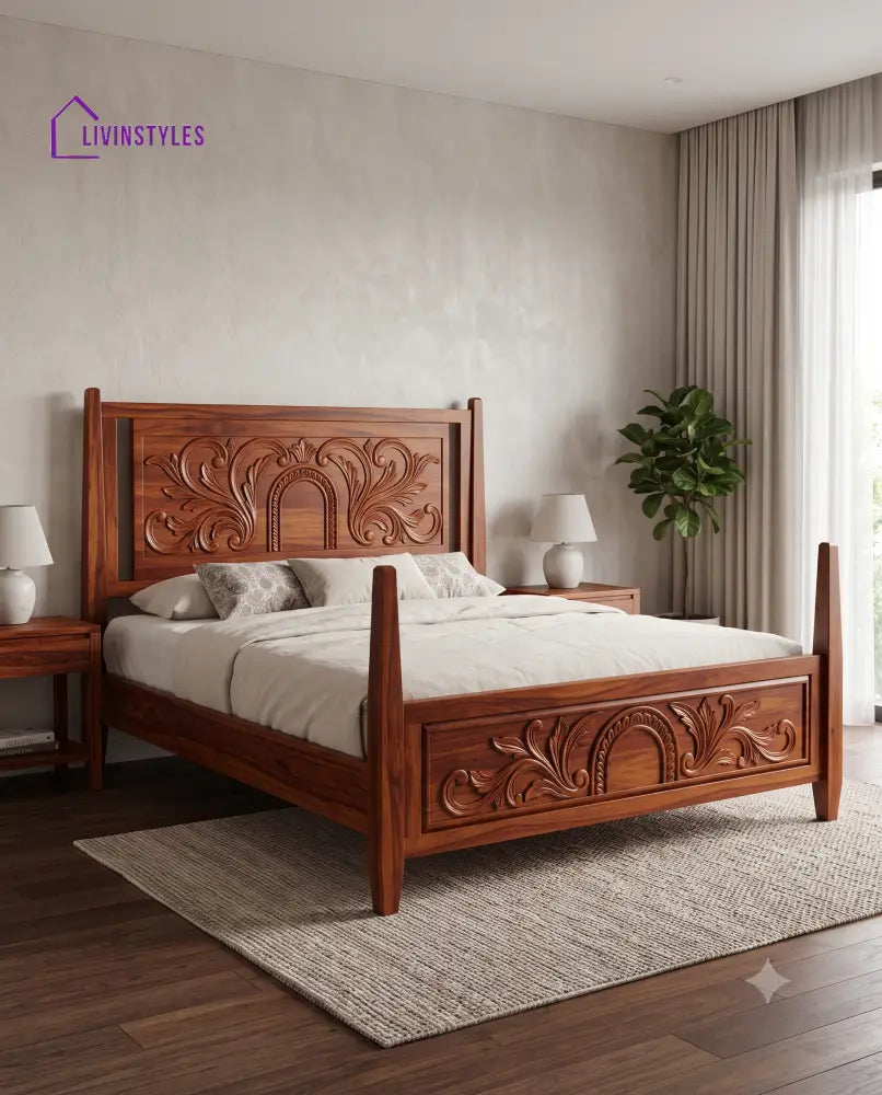 Ishani Wooden Bed | Solid Wood Double Bed | Wooden King size bed & Wooden Queen size bed