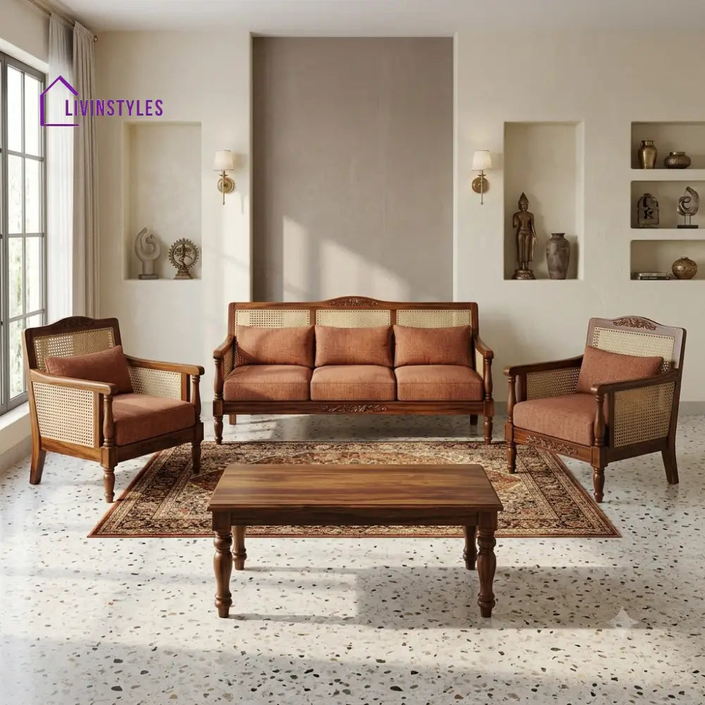 Ishani Wooden Sofa Set | 3 + 1 + 1 Sheesham Wood Sofa Set for Living Room