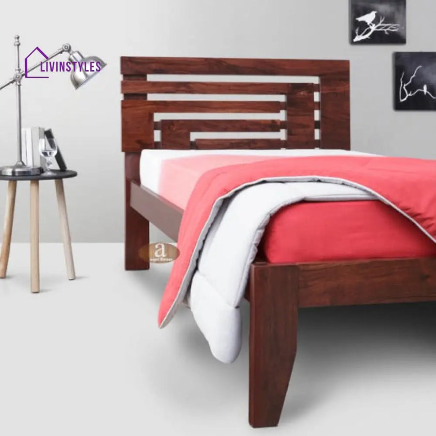 Ishika Solid Sheesham Wood Handmade Modern Single bed (Honey)