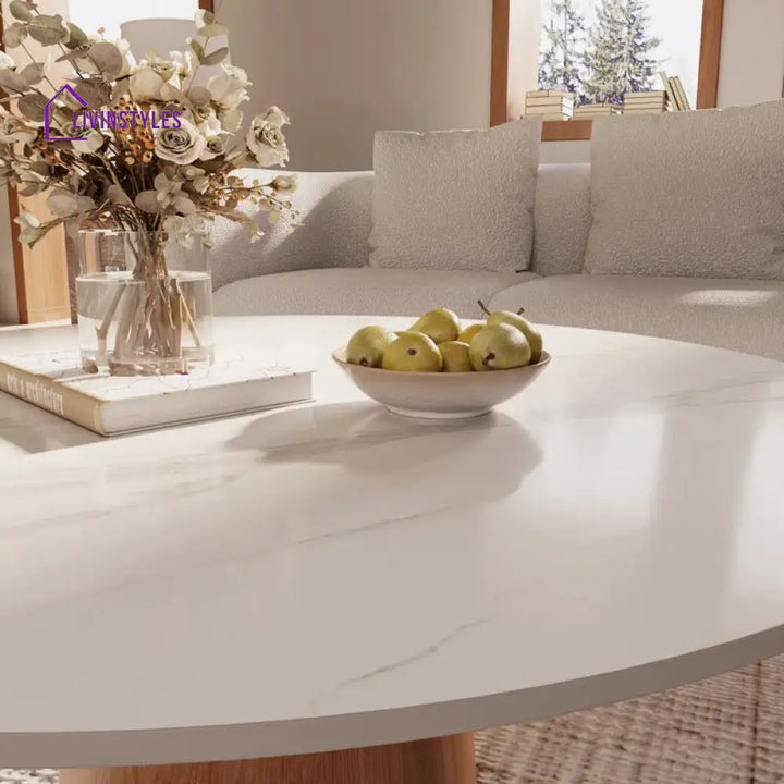 Ishika Solid Wood Coffee Table with Marble Top for Living Room